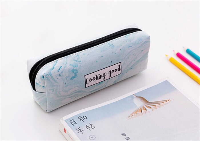 Kleur marmering pu leren etui schoolbenodigdheden student stationair pen etui vrouw cosmetica handtas make-up tas: Ziet er goed uit