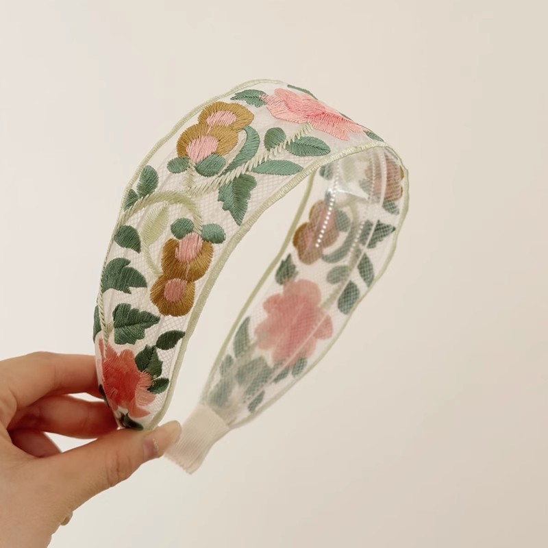 Elegante chiffon bordado flor hairband para mulheres doce cabelo decorar bandana cabelo hoop banda moda acessórios para o cabelo: YELLOW