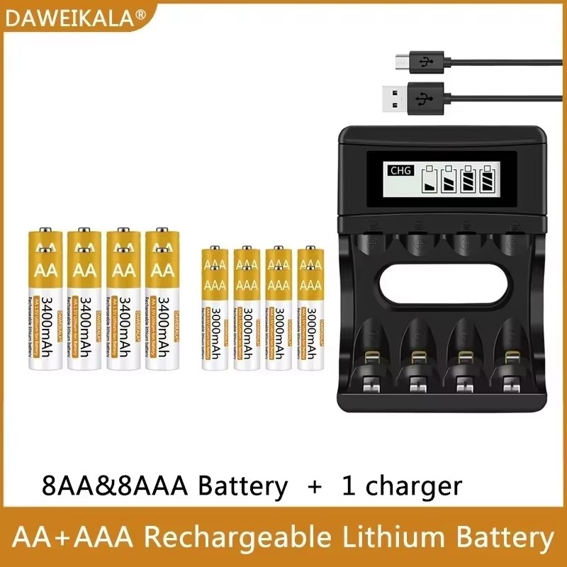 1.5v stk. aa/aaa genopladelige lithium-batterier. -100%  stk. originale polymer-li-ion-batterier med usb-oplader. hurtigopladning, lang levetid til legetøj/genbrug.: Chokolade