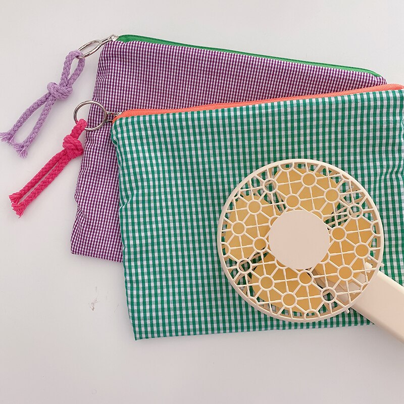 Plaid Kosmetik Tasche Baumwolle Stoff Frauen Reise machen hoch Taschen Mäppchen Japan Stil Weibliche Kultur waschen Tasche 2022 neue