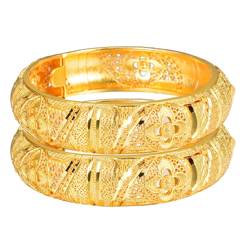 Bracelet manchette couleur or dubaï 24K pour femmes, bijoux éthiopiens, bijoux de mariage africains, de fête: Couleur or jaune pâle