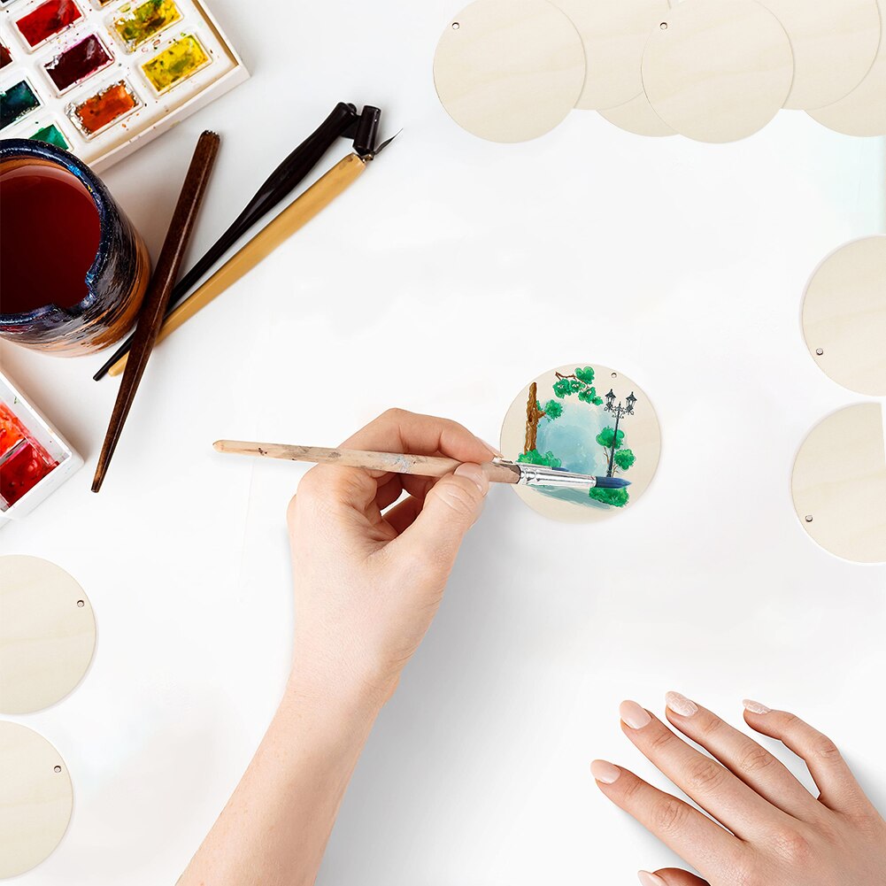 50/100pcs Round Pack Wooden 2cm 3cm 4cm 5cm Circles Natural Discs Blank Signs Crafts Wedding Party Label Hang Tag Cards