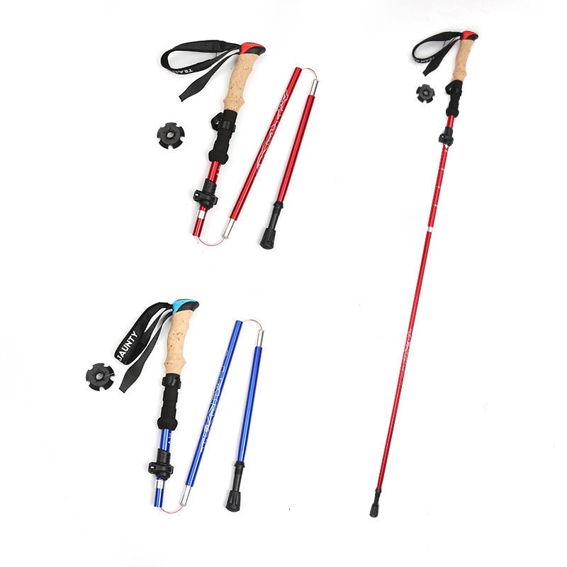 Verstelbare Vouwen Ultralight Quick Lock Trekking Poles Wandelen Pole 5 Sectie Race Walking Running Stick Canes Met Kurk Handvat