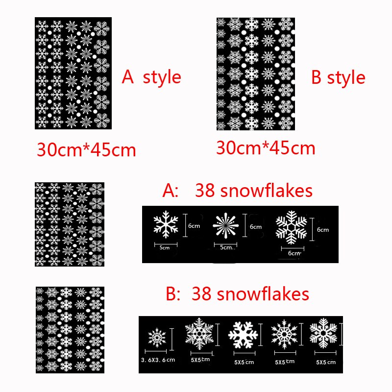 38 unids/lote, pegatinas de copos de nieve de ventana de vidrio electrostático, decoración de invierno para habitación de niños, pegatinas de pared de Navidad, calcomanía, wallpa