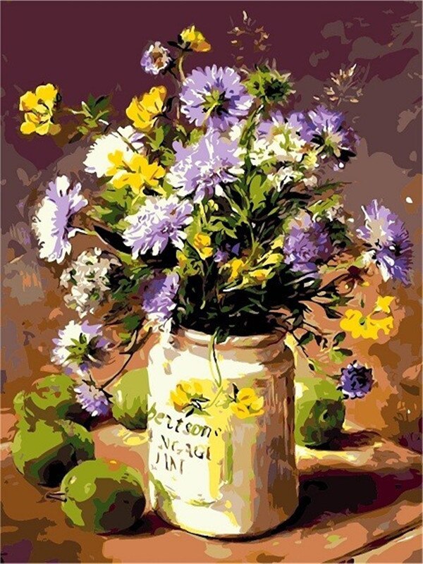 AZQSD 40x50cm Oil Painting By Numbers Flowers Pictures Paint By Number Canvas Vase Kits Painting For Living Room Home Decor
