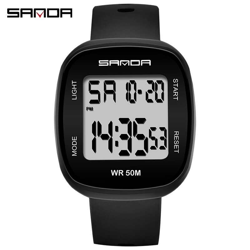 Sanda heren elektronisch horloge, eenvoudig studentenhorloge, jongens sporthorloge, waterdicht horloge voor heren, relogio honhx digitaal: Zwart wit