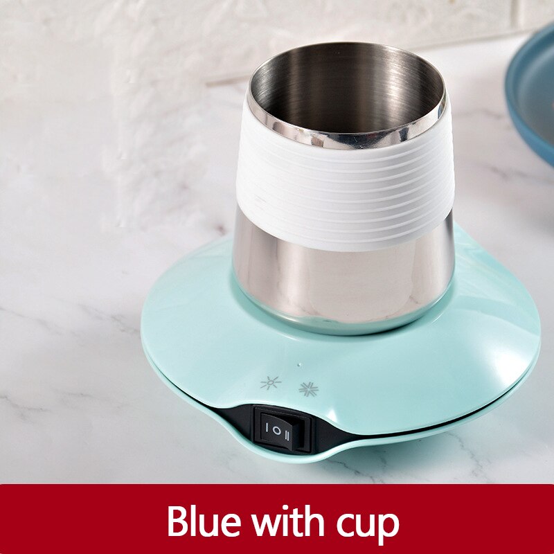 2 in 1 Tasse Heizung Kühl Tasse Platte Kühlung Getränke Getränke Können Thermostat Heißer Tee Macher Heizung Bahn Kühler Wärmer Pad: Blau mit Tasse