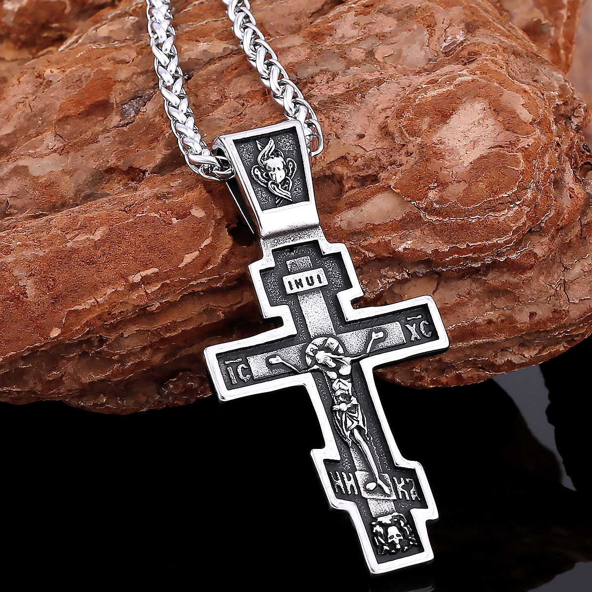 Vintage roestvrijstalen religieuze kruisketting mannen vrouwen christelijke Jezus hanger gemengde gouden kleur ketting sieraden cadeau: 60cm / Rose Goud Kleur