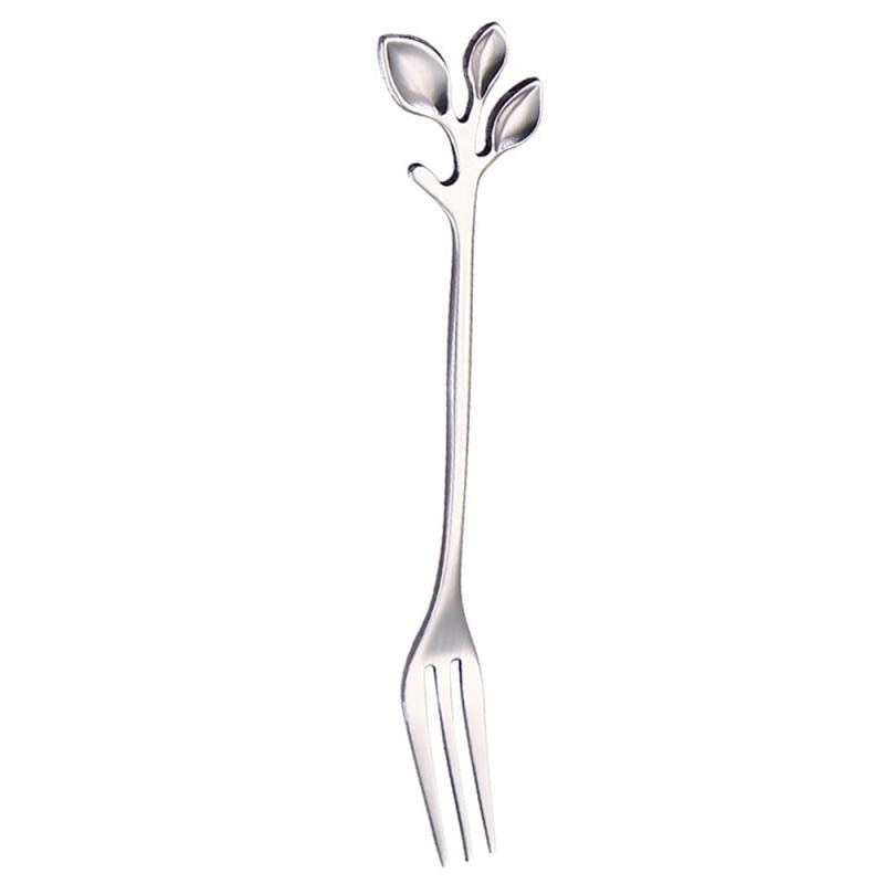 Stainless Steel Leaf Shape Handle Coffee Spoon Dessert Snack Scoop Fork Couple Teaspoon Small Spoon Tableware Cucharas: Sliver Fork