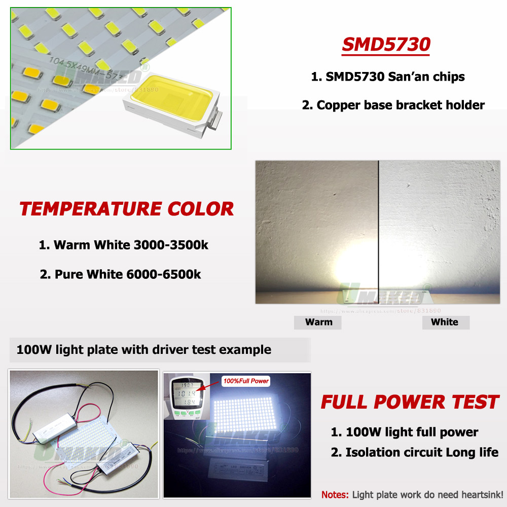 5PC LED PCB Floodlight Plate10W 20W 30W 50W 100W SMD 5730 Aluminum Heatsink Light Source Replace Panel For Outdoor Lamps DIY