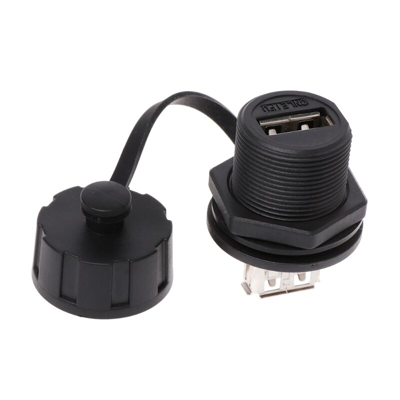 USB 2.0 Female Panel Pass Connector Mount Socket Plug Waterproof IP67 With Cap