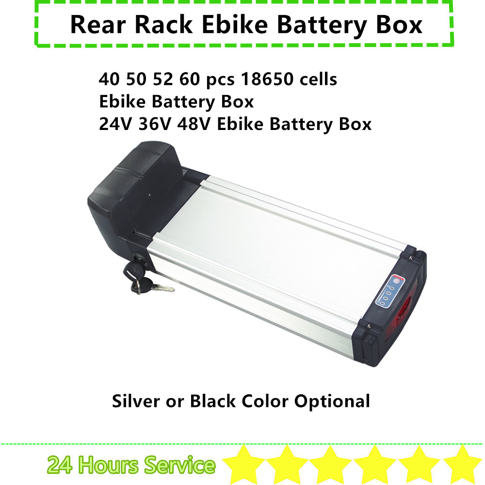 E-bike Battery Box City Bike Rear Rack Luggage Carrier E-bike Battery Box 36V 48V Battery Box 40 50 52 60 pcs 18650 Cells
