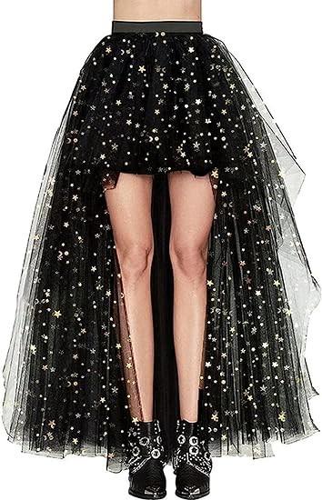 Falda de tul blanca para mujer, enagua tutú Hi-Lo de gasa con cola de golondrina, estilo informal largo, Punk gótico, cintura alta, de Carnaval: Beige