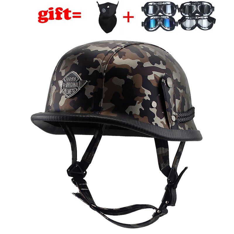Imitation World War II German Helmet Style Open Face Half Leather Helmet Moto vintage Motorbike Vespa camouflage