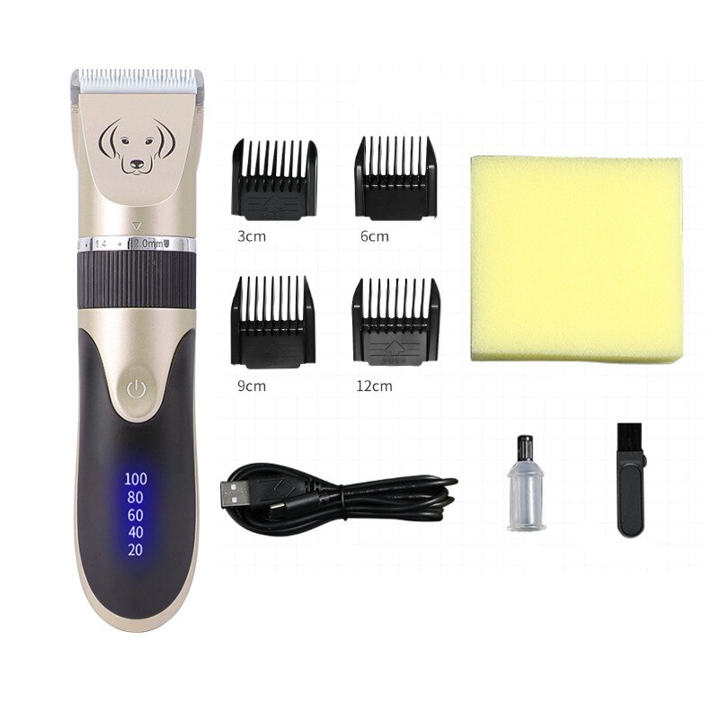 Pet Cat Hair Clippers Grooming USB Rechargeable Low-Noise Electric haircut Trimmer Shaver Set for Animal kit: Yellow-A