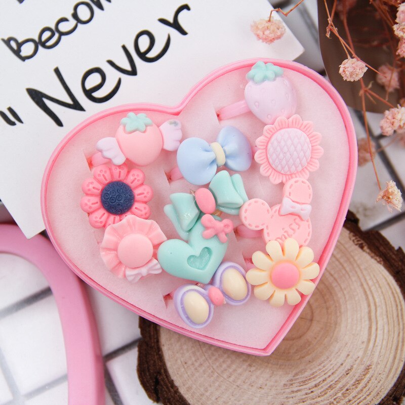 12pc/set mixed rabbit flower love box birthday party cartoon ring children's ring birthday year Christmas: Y31-2