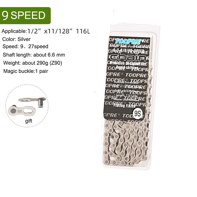 Mountain Bike Chain 6 7 8 9 10 11 12 Speed MTB Bike Electroplated Silver Bicycle Chain 116 links Road Bike Chains: 9 Speed