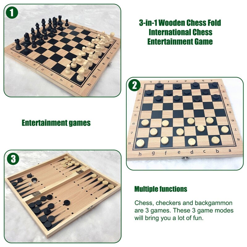 -3 In1 Wooden Chess and Checkers Set Board Games for Kids and Adults for Travel Portable Folding Chess Game Sets