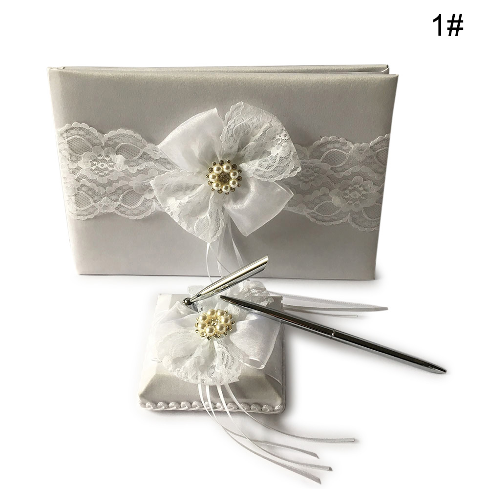 1 set gästbok penna stativ ring kudde blomma korg bröllopsfest bärbar dekoration hogard: 1