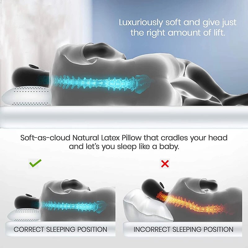 Comfortable Pure Natural Latex Pillows Neck Pain Relieve Side Back Sleep Orthopedic Pillow Cervical Health Care Support Cushion