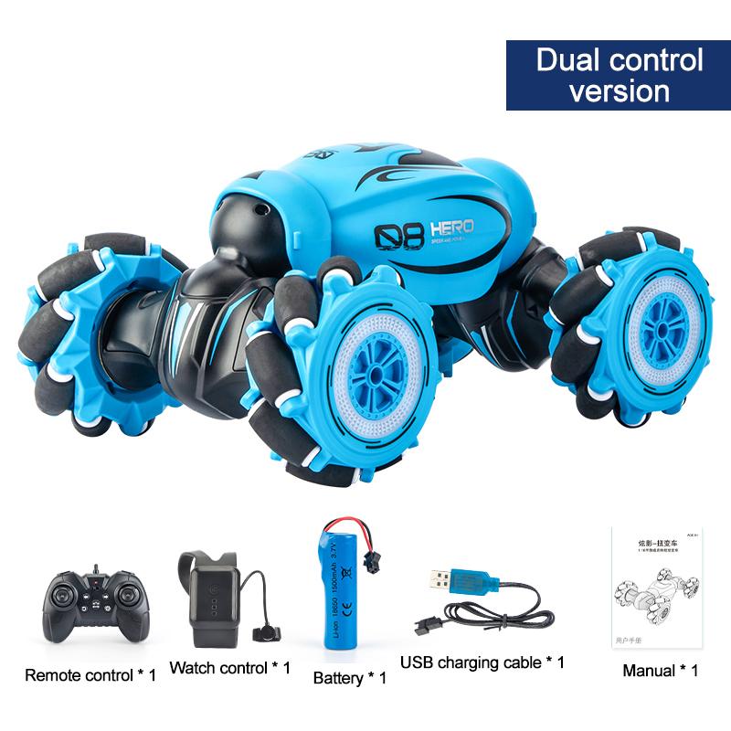 Pickwoo 1:16 4WD Radio Gebaar Inductie Muziek Licht Afstandsbediening Twist Hoge Snelheid Rc Auto Stunt Off Road Drift Voertuig model: BLUE 2 Remote