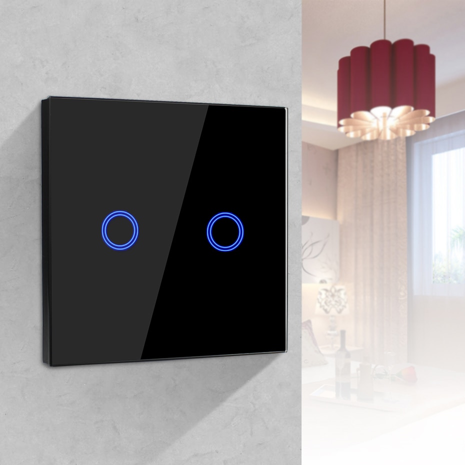 Interruptor táctil LED con 1/2/3 entradas, 220V, Sensor estándar para UE/RU, interruptor inalámbrico para lámpara de pared con Control remoto, Panel de vidrio templado de 433MHz