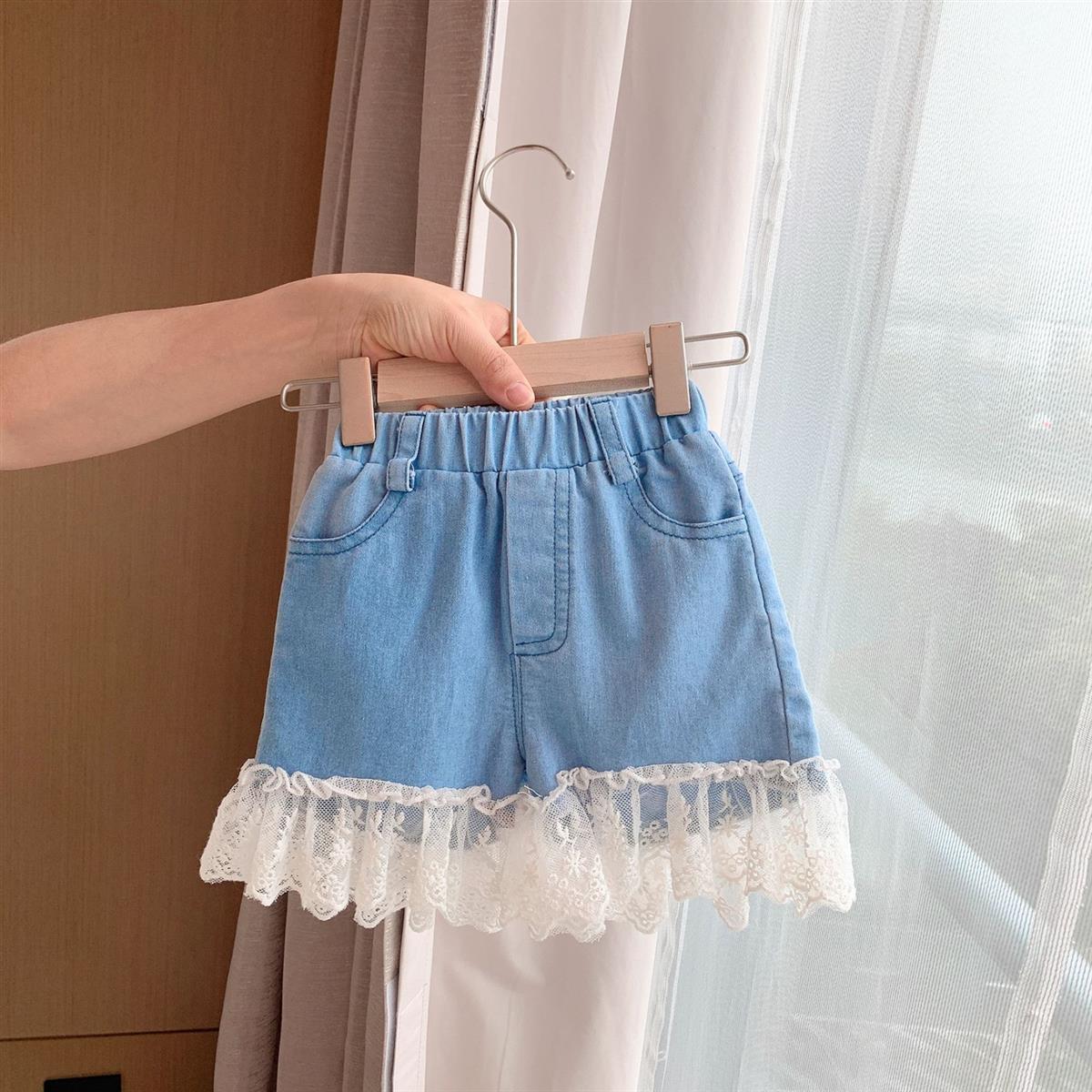 Sommer tøj pige baby børn børn denim blonder syning shorts bukser godt behageligt tøj: 4t