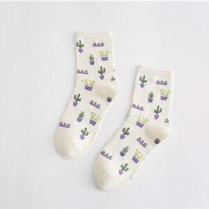 Calzini Casual Donna - Motivo Pianta Cactus Cartoon - Calzini Corti Carini Comodi: Bianco