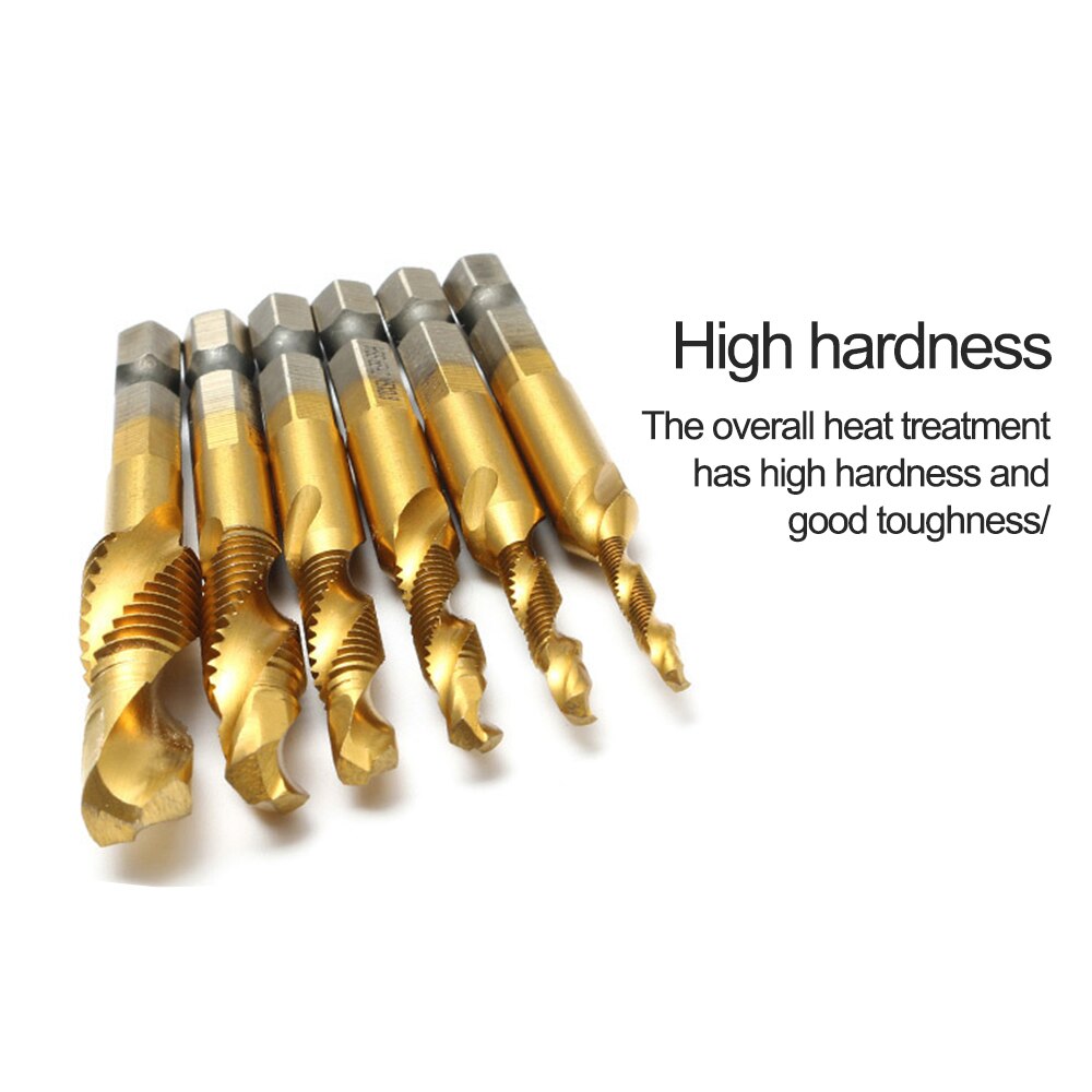 DIZAINLIFE M3 M4 M5 M6 M8 M10 Titanium Tap Drill Bit Set Hex Shank HSS Screw Thread Metric Combination Drill Bits Compound Tools