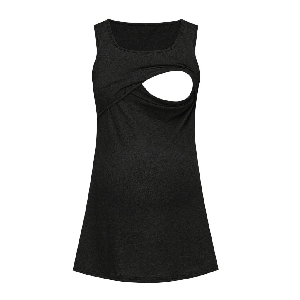 MUQGEW Breastfeeding Clothes Pregnant Clothes Women's Maternity Sleeveless Comfy Nursing Baby Vest Pregnancy Breastfeeding Top: Black / S