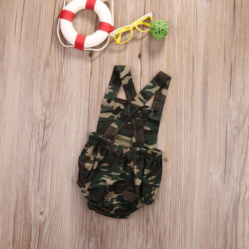 Pudcoco sommer unisex baby pige dreng camo bodysuit ærmeløs jumpsuit rygløst tøj outfits søde camouflage tøj ss