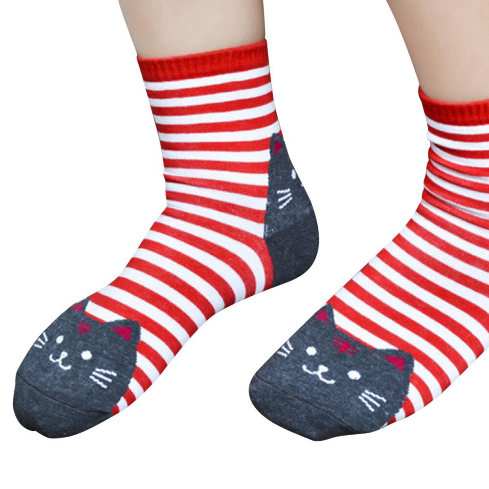 Sokker 3d dyr stribede tegneseriestrømper kvinder kawaii kat fodspor bomuld pige ankel kort afslappet kvinder & #39 ;s sokker gulv  #45