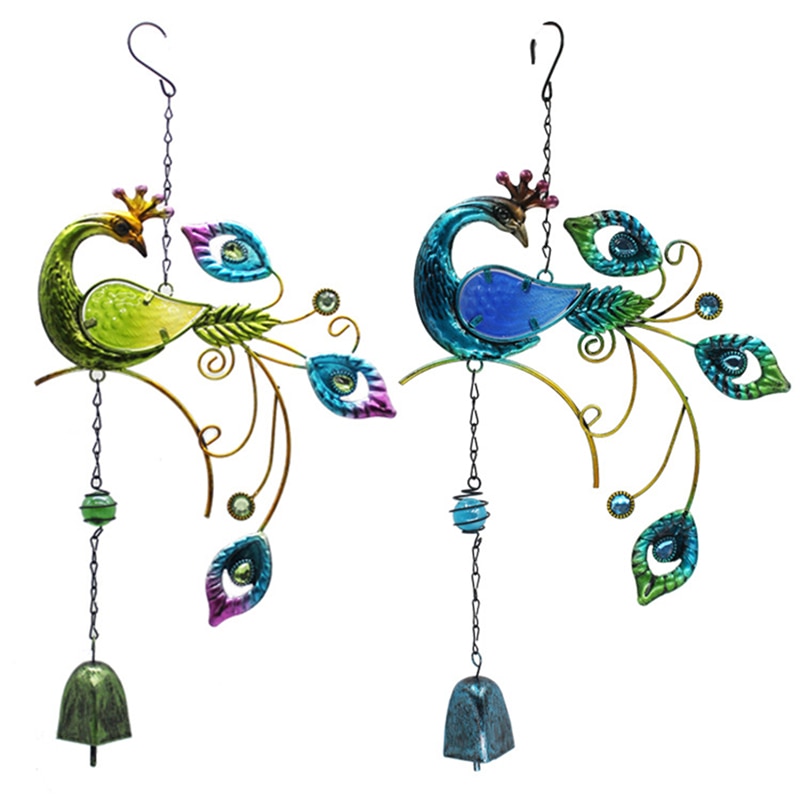Colorful Peacocks Shape Pendant Bell Wind Chimes Indoor Balcony Indoor Outdoor Garden Decor Hanging Decoration