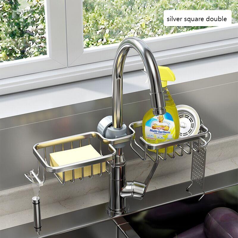 Kitchen Accessory Aluminu Dish Drainer For Sink Rack Storage Holder Soap Dish Drain Shelf Kitchen Organizer Bathroom Accessories: sliver square 2