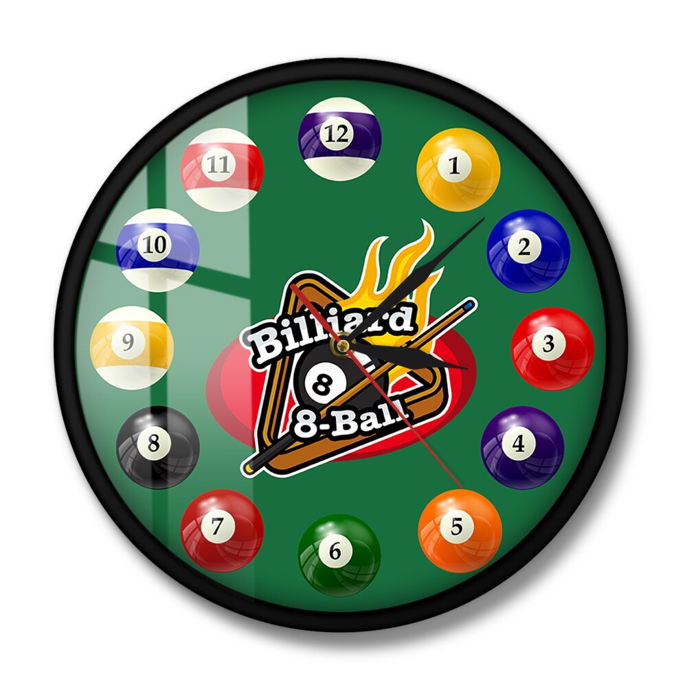 Ballons de billard, horloge murale colorée, Snooker de piscine, décor de salle de jeux, montre murale moderne, pour joueurs de billard