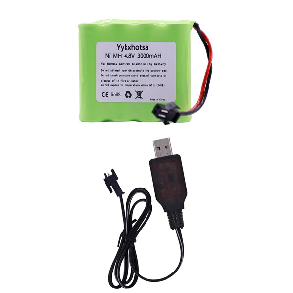 4.8V 3000mah NiMH Batterij SM Plug en Lader Voor Rc speelgoed Auto 'S Tanks Robots Boten Guns Ni-Mh AA 4.8 v Batterij speelgoed accessoire: 1B USB