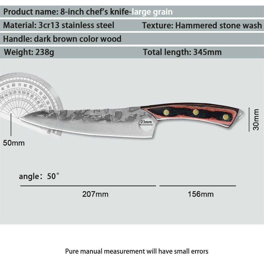 Kitchen Knives Stainless Steel Single Forged Chef Knife Slicing Cleaver Boning Cooking Knife Tool With Full Tang Wooden Handle: K