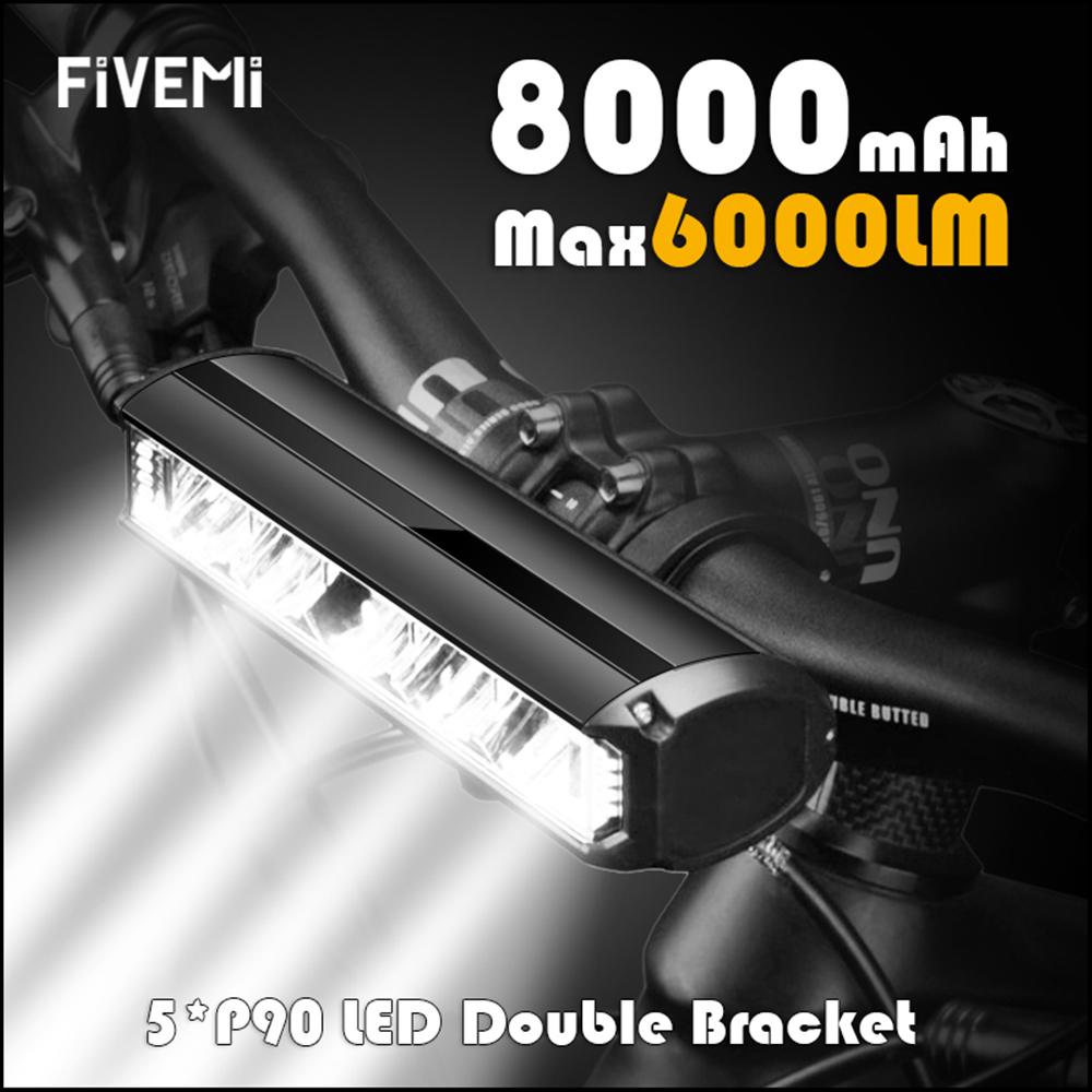 Fivemi 5leds Fahrrad licht vorne 6000lm Fahrrad licht 8000mah wasserdichte Taschenlampe USB-Aufladung MTB Rennrad lampe Zubehör