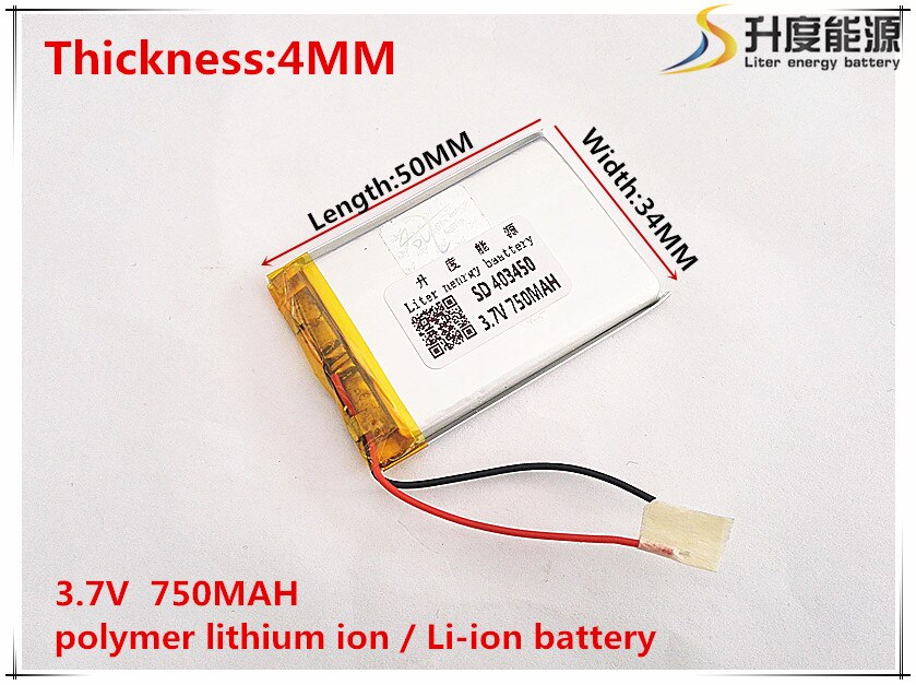 3.7V 750mAh 403450 Lithium Polymer Li-Po li ion Rechargeable Battery cells For Mp3 MP4 MP5 GPS PSP mobile bluetooth
