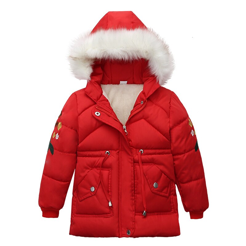 Kids Girls Jacket Winter Fur Collar Baby Girl Jacket Children Outerwear Windproof Baby Boys Girls Coats Snow Wear: RED / XXL