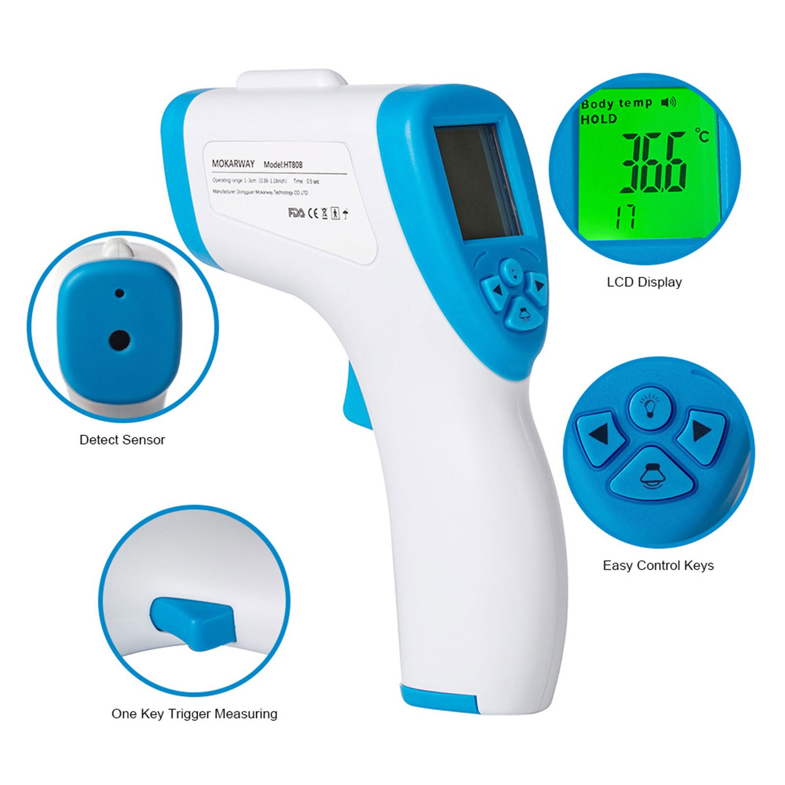 Não-contato infravermelho testa termômetro termômetro digital 3-color lcd backilt display temperatura corporal febre alarme