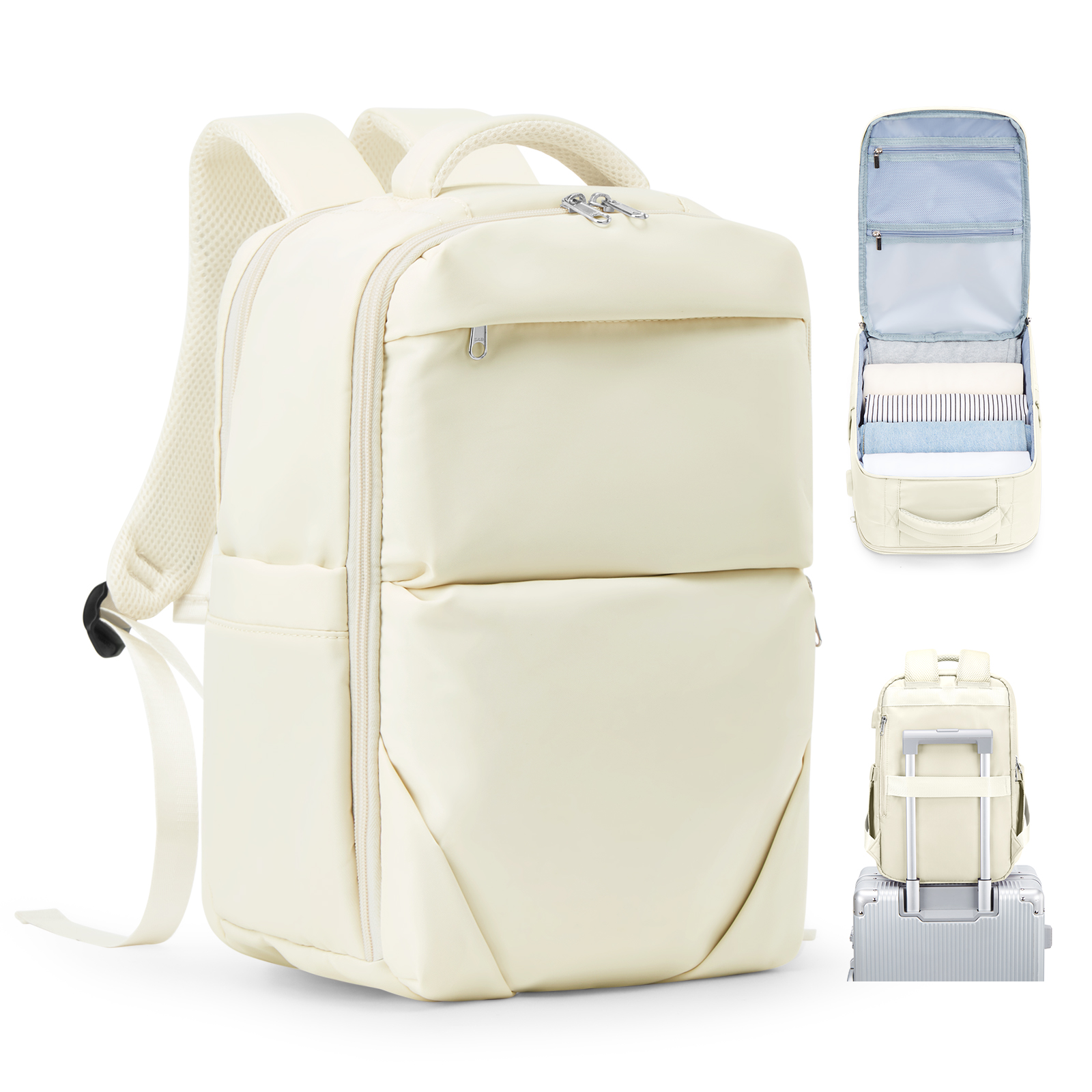 Bakcpack-maleta de viaje para mujer, bolsa de cabina de vuelo 40x20x25, mochila impermeable reforzada para viaje, de 14 pulgadas mochila para portátil, equipaje: Beige