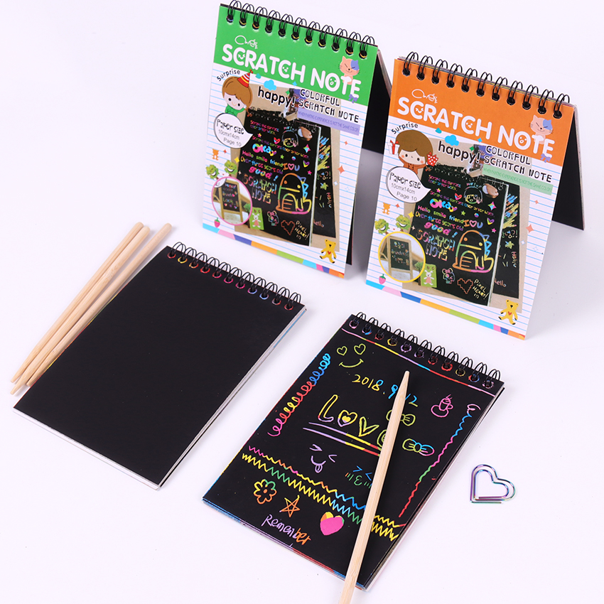 1PC Color Scratch Note Black Cardboard DIY Draw Sketch Notes for Kids Toy Notebook Drawing Toys School Supplies