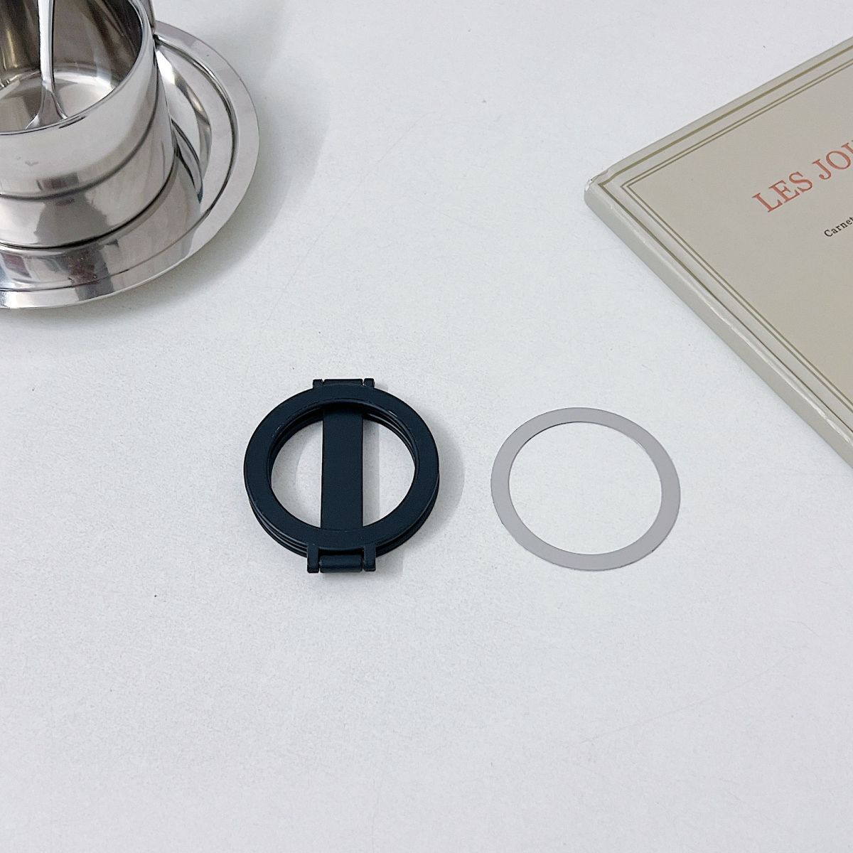 Double-sided Strong Magnetic Magsafe Phone Holder Stand for iPhone 15 14 13 12 360 Rotating Desktop Folding Phone Holder: black