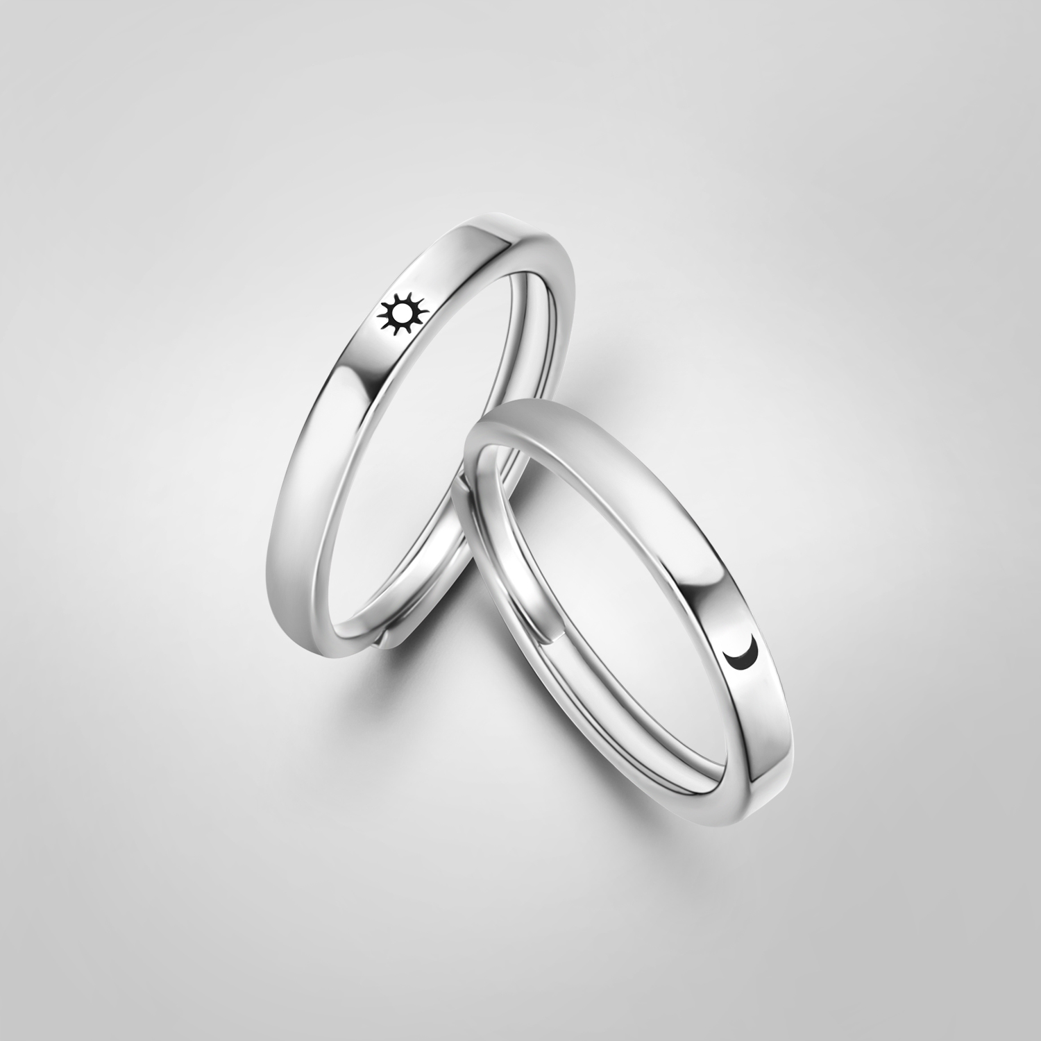 Anillos de pareja de sol y luna de Color plateado para mujer, anillo romántico con letras de día y noche, joyería para banquete de compromiso, para citas, 2 uds.: Rojo