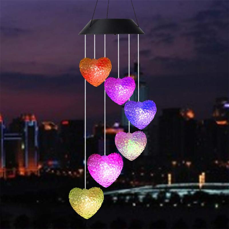 Hart Vorm Solar Wind Chime Lamp Outdoor Kleur Veranderende 6 Leds Wind Chime Licht Kleurrijke Decoratie Licht Party Yard Festival