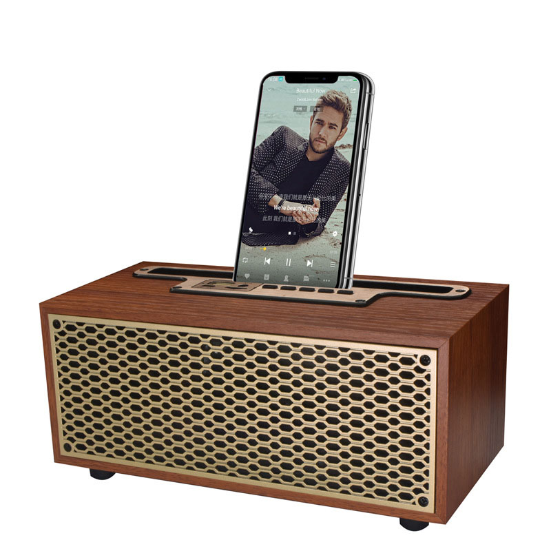 Houten Multimedia Bluetooth Speaker Telefoon Stander Klassieke Retro Stijl Draadloze Speaker XM-5H: Bruin