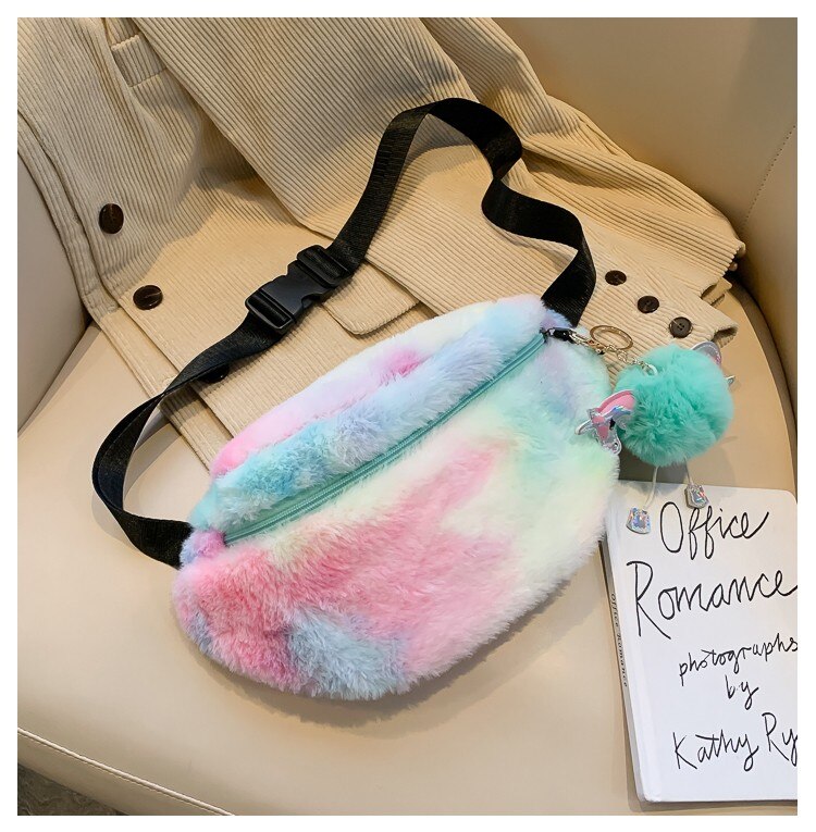 Inverno de veludo feminino fanny pack moda colorido de pelúcia pacote de cintura novo estilo saco de peito designer feminino bolsa crossbody: Green belt bag