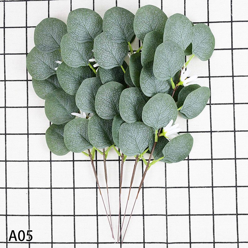 Silk Simulation Eucalipto Stems Artificial Eucalyptus Leaf Plants DIY Bridal Bouquet Bride To Be Wedding Greenery Decorations: A05