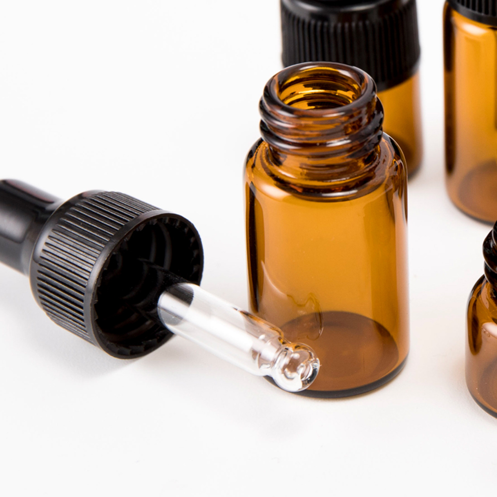 recipiente de Perfume de aromaterapia de 1/2/3/5/ML rellenable para aceites de árbol de té, frasco cuentagotas de vidrio ámbar, pipetas llenas de líquidos